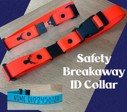 Safety breakaway ID dog collar, adjustable biothane