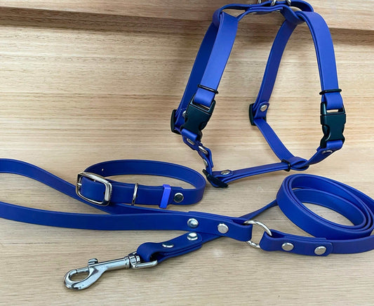 Adjustable BioThane Dog Harness Set - Includes Collar & Leash - Durable, Waterproof, & Comfortable