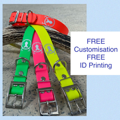 Hunting Dog Collar, Customise, Handmade Fluro Biothane, Free ID Printing