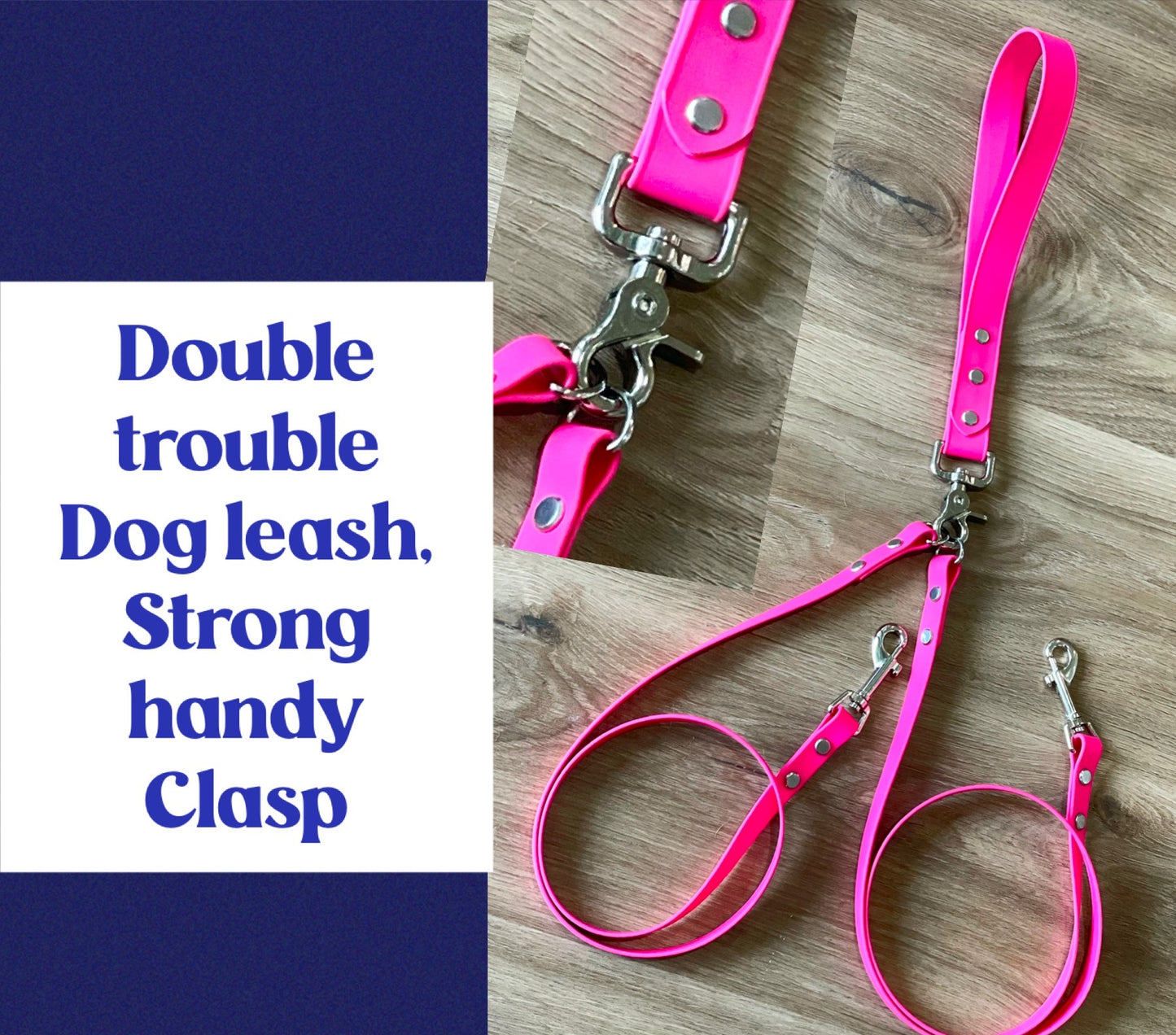 Double trouble biothane dog leash, heavy duty handle and clasp