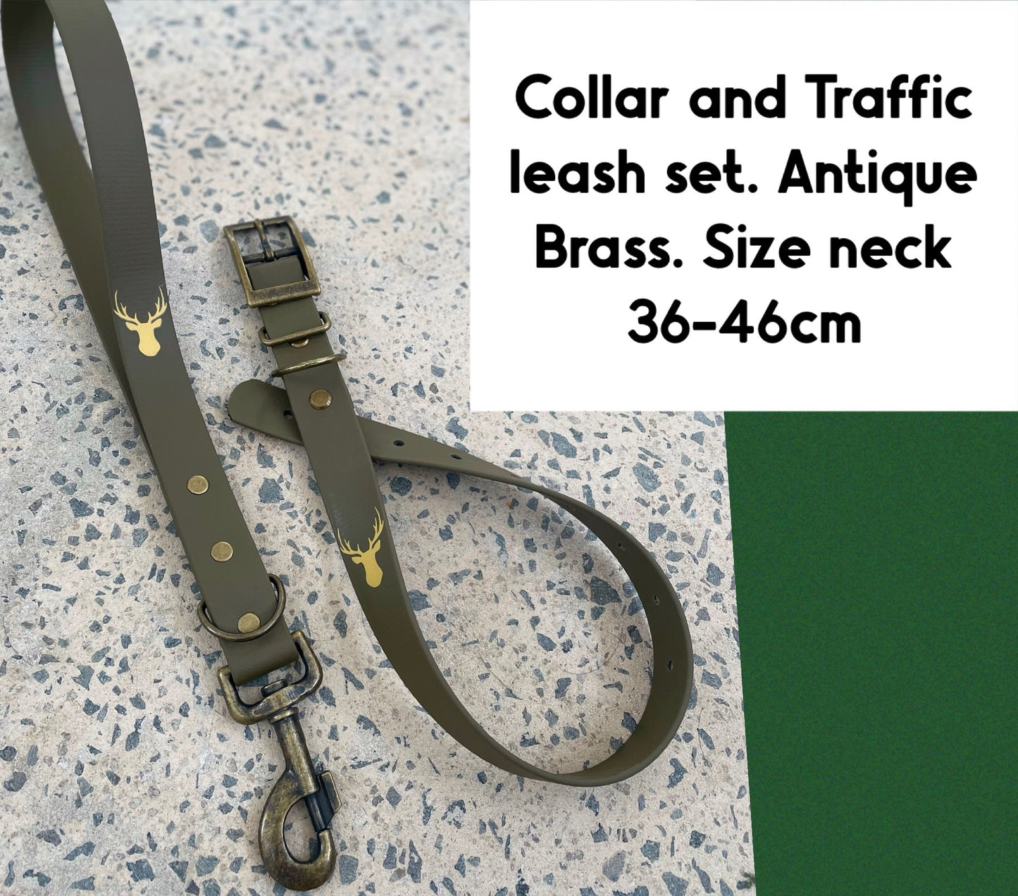 Collar and traffic leash set, Antique Brass, Biothane