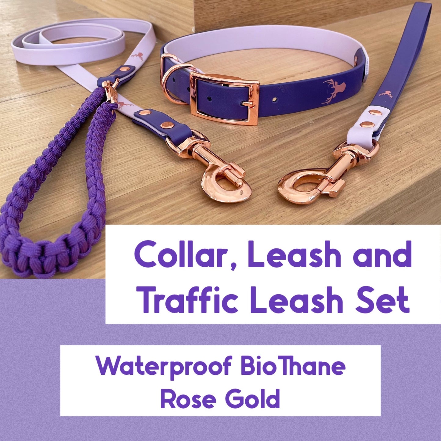 Waterproof Dog Collar Set, biothane, handmade