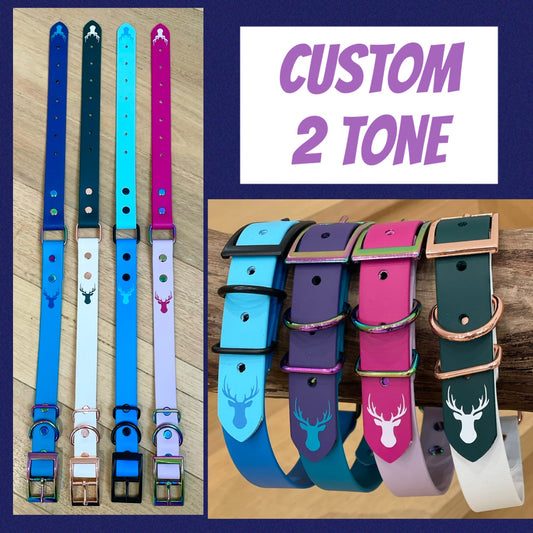 Custom Made Two-Tone Dog Collar, Personalised, Durable BioThane, Unique Design for All Breeds